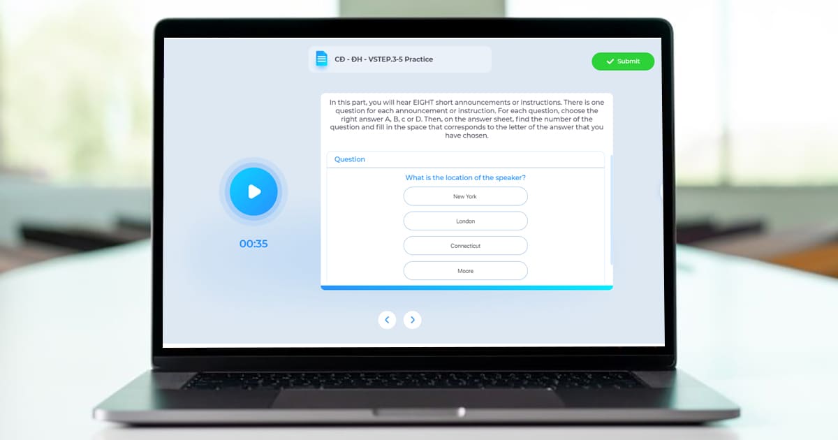 Phần thi vstep listening reading bao gồm các câu hỏi trắc nghiệm đánh giá kỹ năng nghe và đọc hiểu.