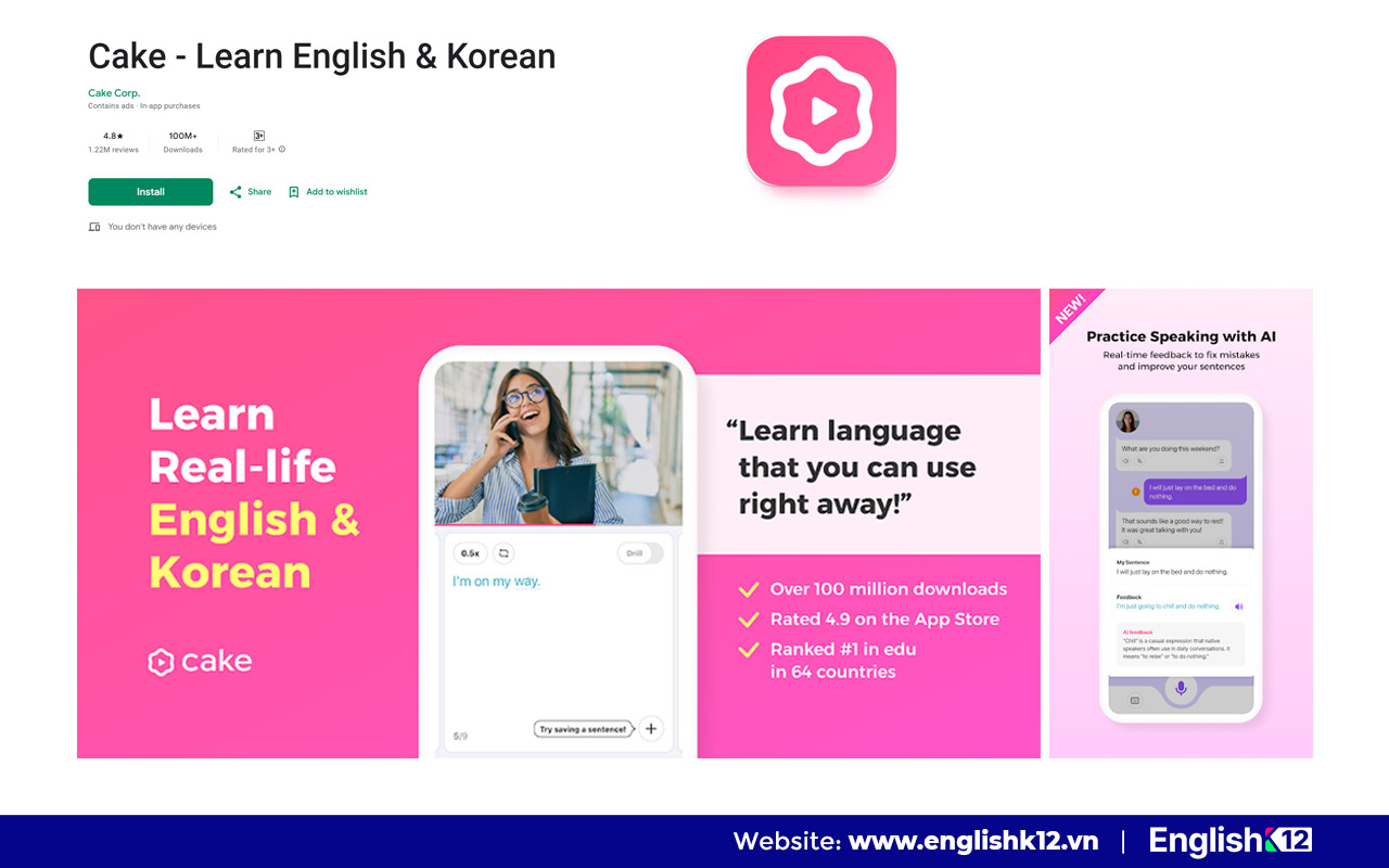 Cake - Learn English & Korean Cake - Learn English and Korean | App học tiếng Anh yêu thích