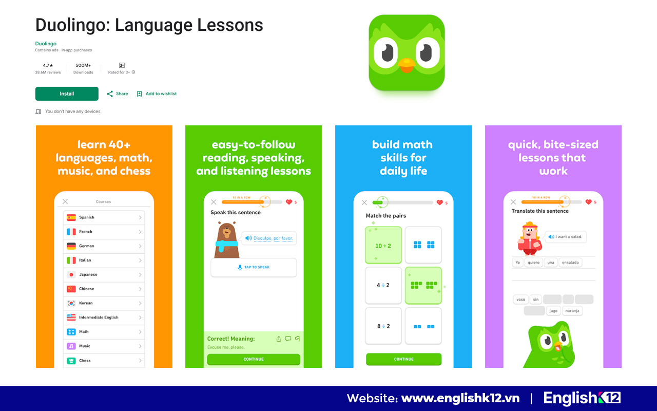 App học Tiếng Anh Duolingo